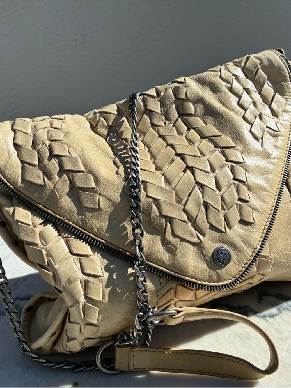 Rebecca Minkoff Woven Leather silver Chain Shoulder Bag in Creamy Tan - Picture 5 of 15